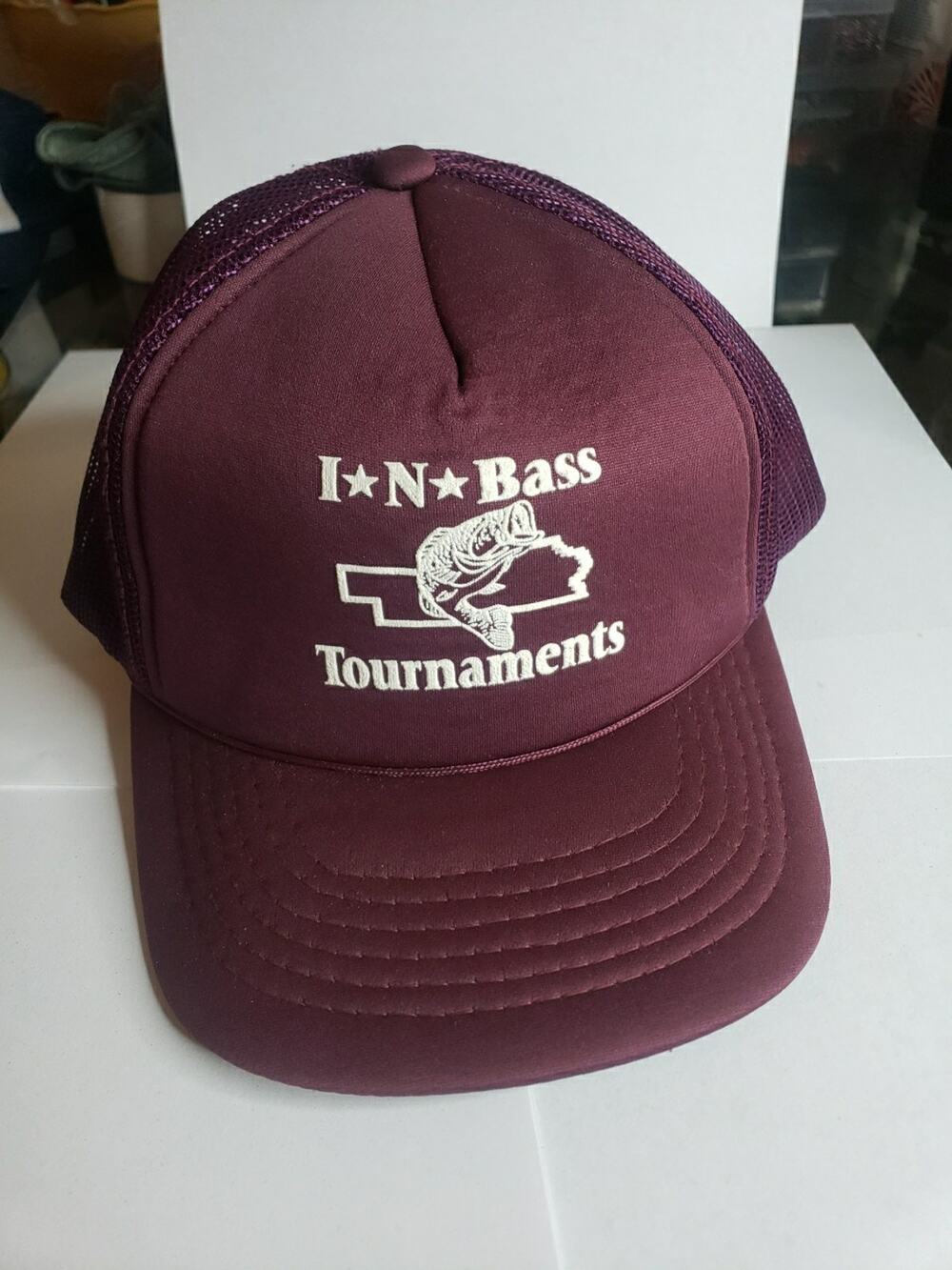 Vintage 80s 90s Nebraska Bass Fishing Tournament Trucker Hat Cap SnapBack Mesh